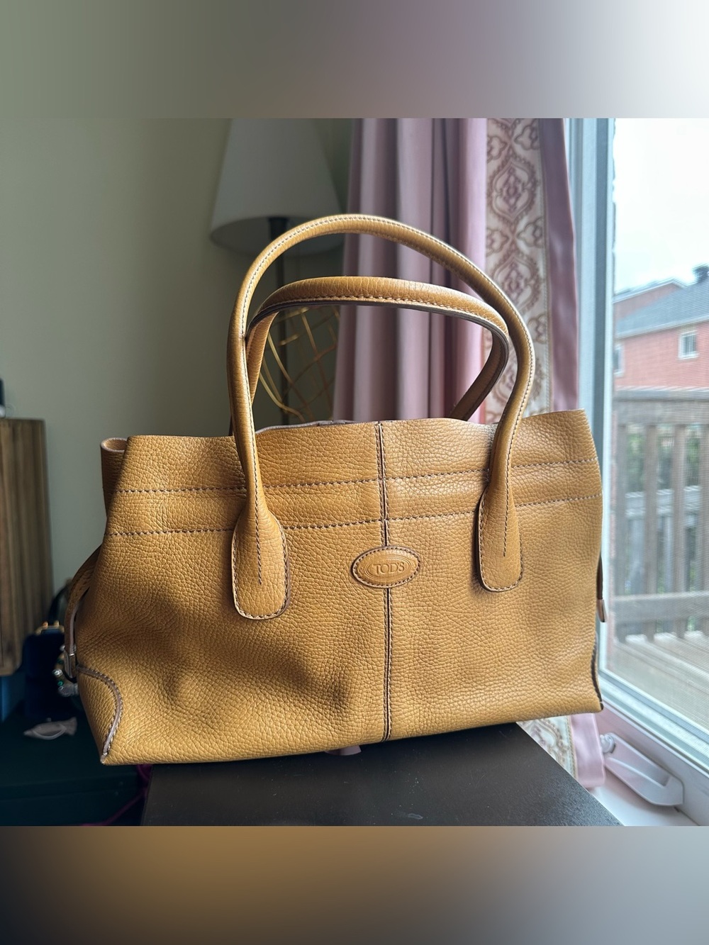 Tod's Handbag Classic D-Bag Camel Silver Tone Hardware Charm Drawstring Pockets